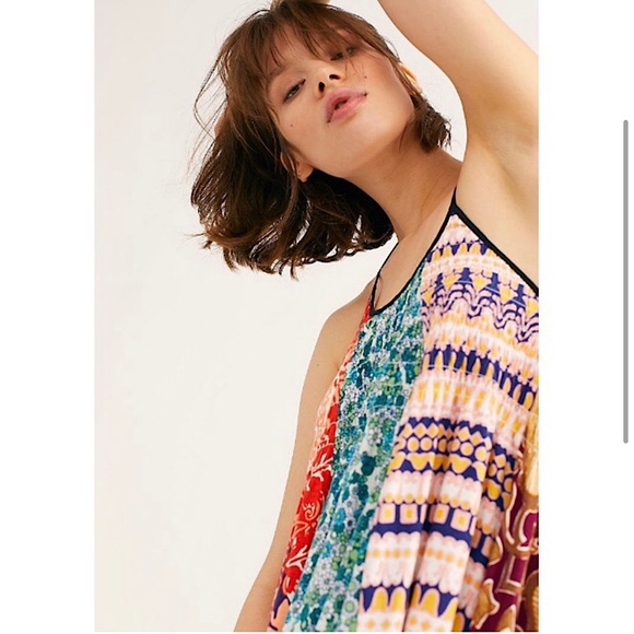 FREE PEOPLE Can’t Tie Me Down Tunic Patchwork Asymmetrical Dress Multicolored XS - Picture 4 of 11